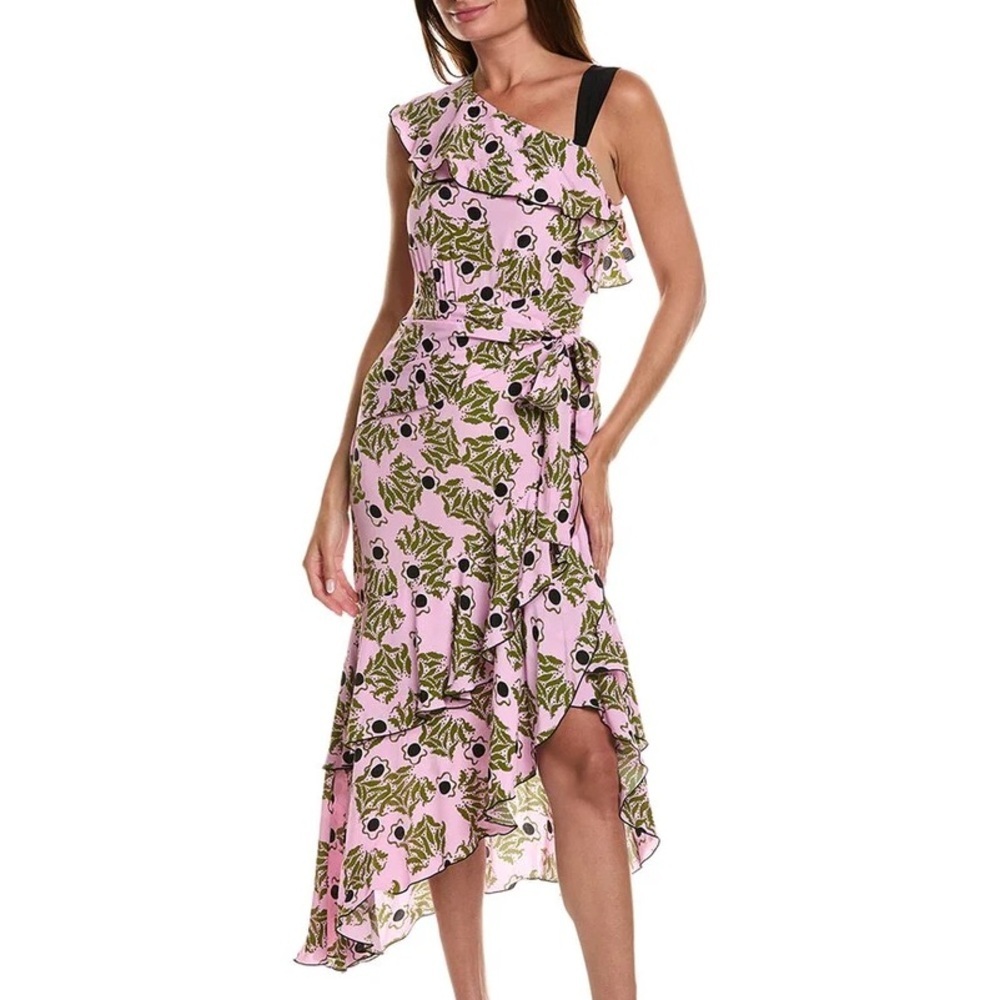 Diane Von Furstenburg pink floral Violetta one shoulder dress - Medium